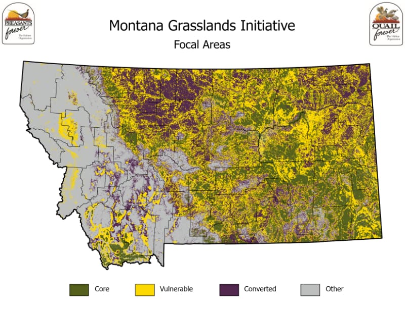 Colorized coverage map showing sagebrush steppe focal areas in Montana